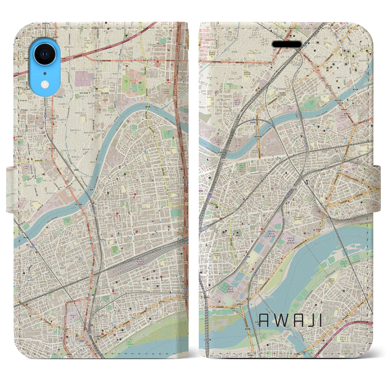 【淡路（大阪府）】地図柄iPhoneケース（手帳両面タイプ・ナチュラル）iPhone XR 用