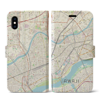 【淡路（大阪府）】地図柄iPhoneケース（手帳タイプ）ナチュラル・iPhone XS / X 用