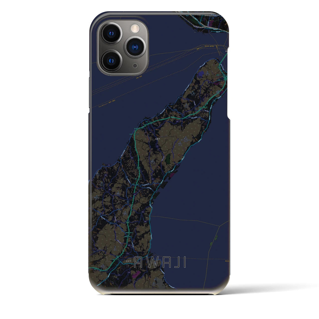 【淡路】地図柄iPhoneケース（バックカバータイプ・ブラック）iPhone 11 Pro Max 用