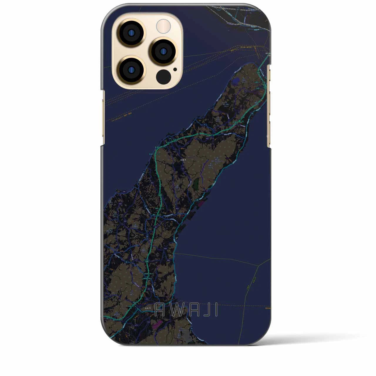 【淡路】地図柄iPhoneケース（バックカバータイプ・ブラック）iPhone 12 Pro Max 用