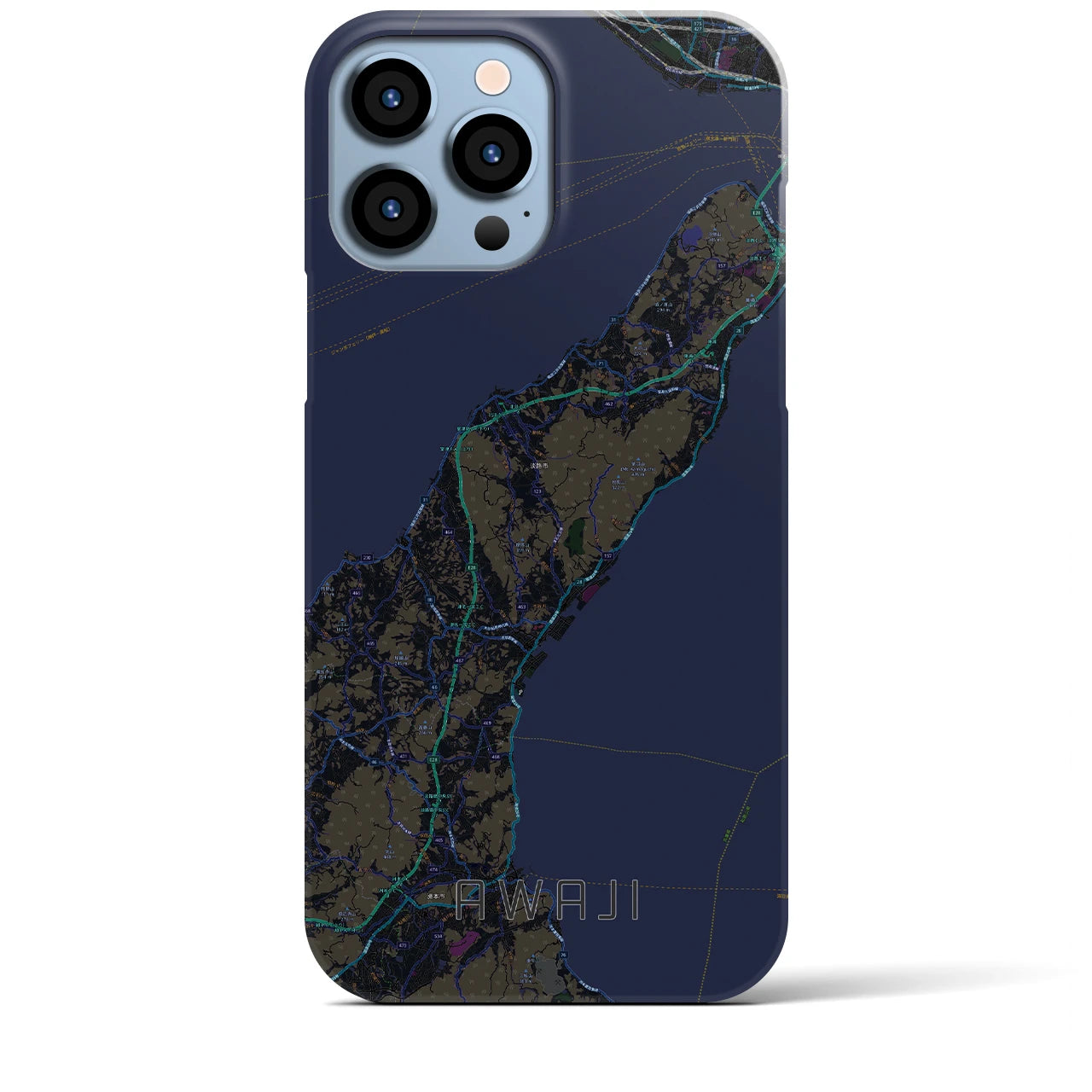 【淡路】地図柄iPhoneケース（バックカバータイプ・ブラック）iPhone 13 Pro Max 用
