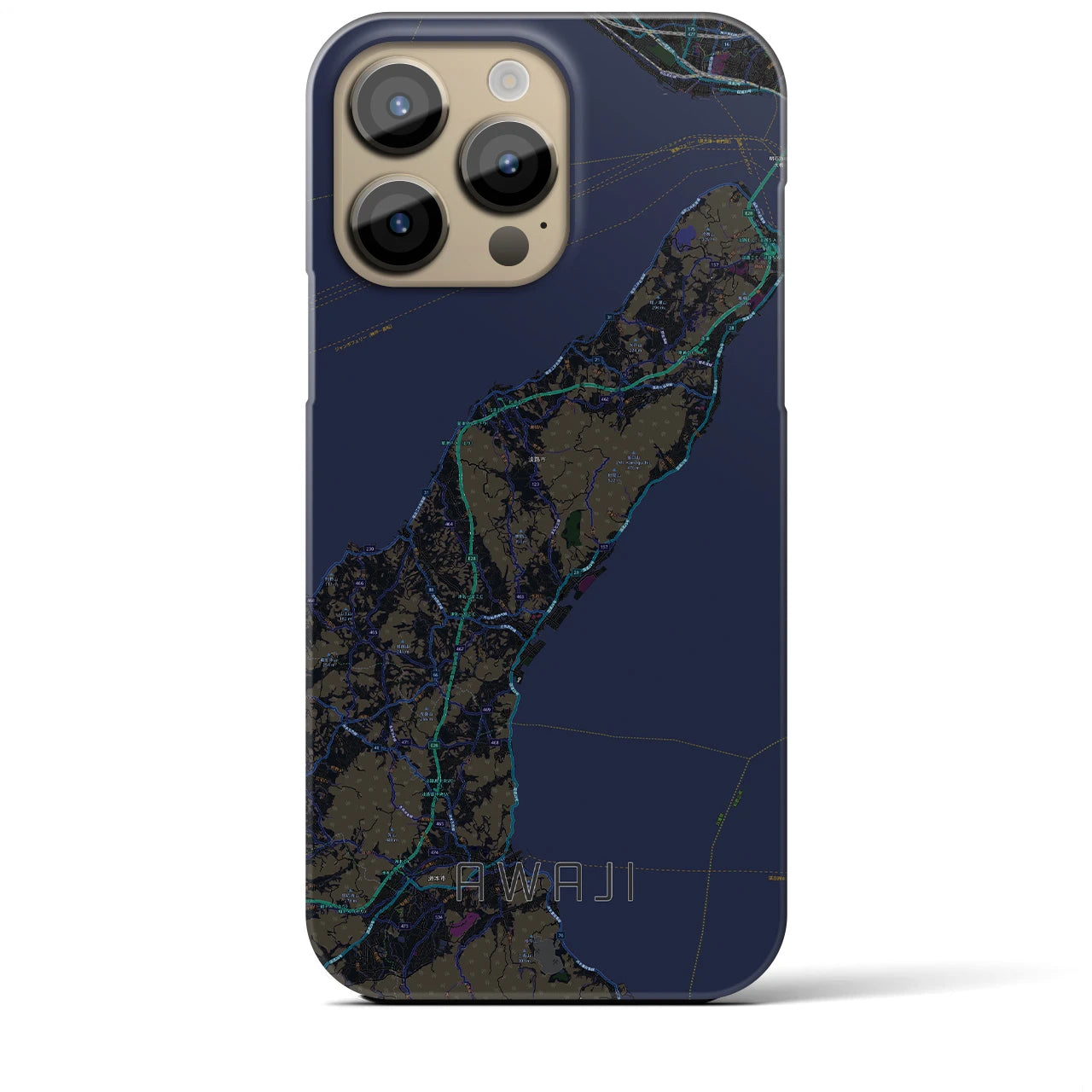 【淡路】地図柄iPhoneケース（バックカバータイプ・ブラック）iPhone 14 Pro Max 用