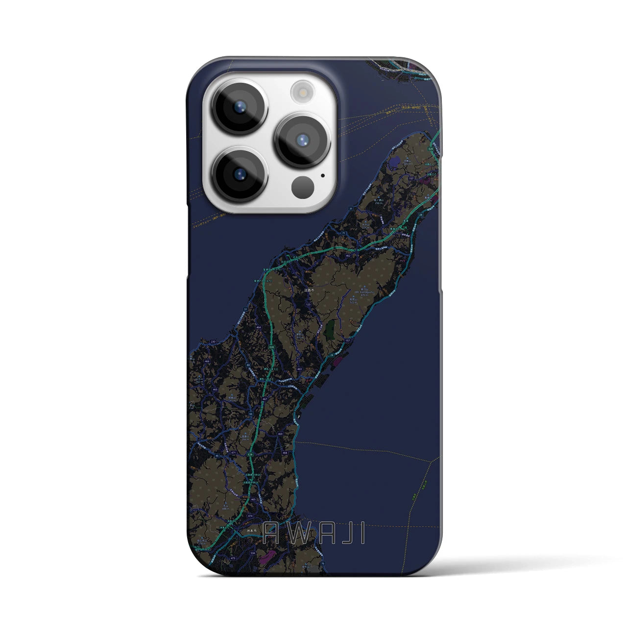 【淡路】地図柄iPhoneケース（バックカバータイプ・ブラック）iPhone 14 Pro 用