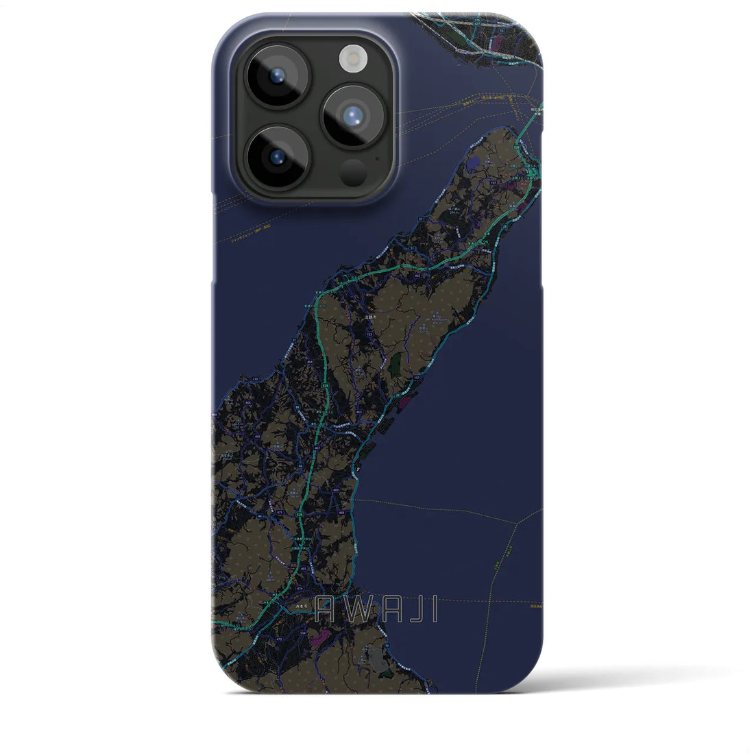 【淡路】地図柄iPhoneケース（バックカバータイプ・ブラック）iPhone 15 Pro Max 用