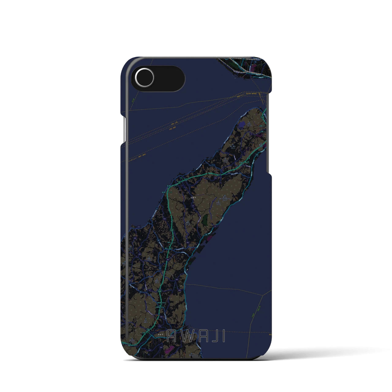 【淡路】地図柄iPhoneケース（バックカバータイプ・ブラック）iPhone SE（第3 / 第2世代） / 8 / 7 / 6s / 6 用
