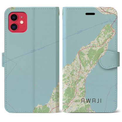 【淡路（兵庫県）】地図柄iPhoneケース（手帳タイプ）ナチュラル・iPhone 11 用