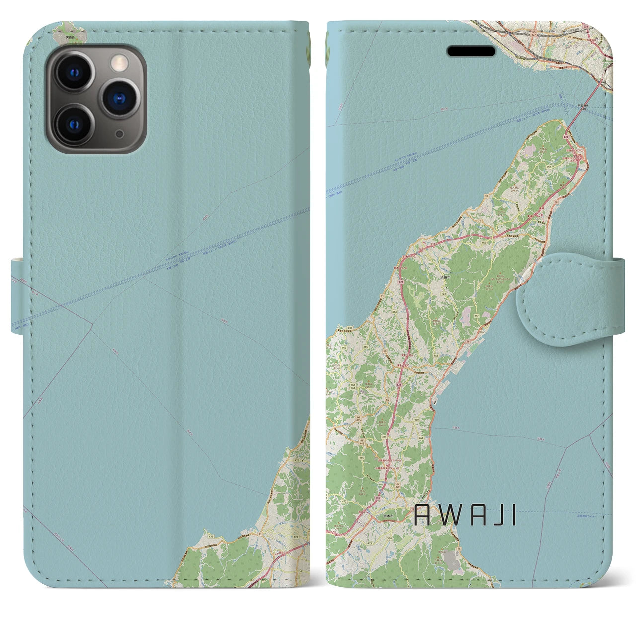 【淡路】地図柄iPhoneケース（手帳両面タイプ・ナチュラル）iPhone 11 Pro Max 用
