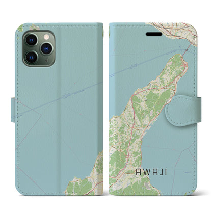 【淡路（兵庫県）】地図柄iPhoneケース（手帳タイプ）ナチュラル・iPhone 11 Pro 用