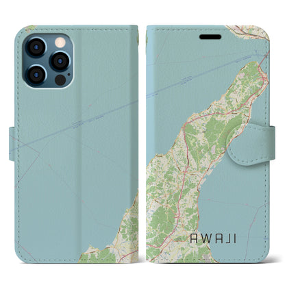 【淡路（兵庫県）】地図柄iPhoneケース（手帳タイプ）ナチュラル・iPhone 12 / 12 Pro 用