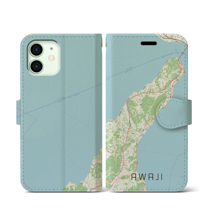 【淡路（兵庫県）】地図柄iPhoneケース（手帳タイプ）ナチュラル・iPhone 12 mini 用