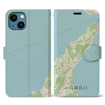 【淡路（兵庫県）】地図柄iPhoneケース（手帳タイプ）ナチュラル・iPhone 13 用