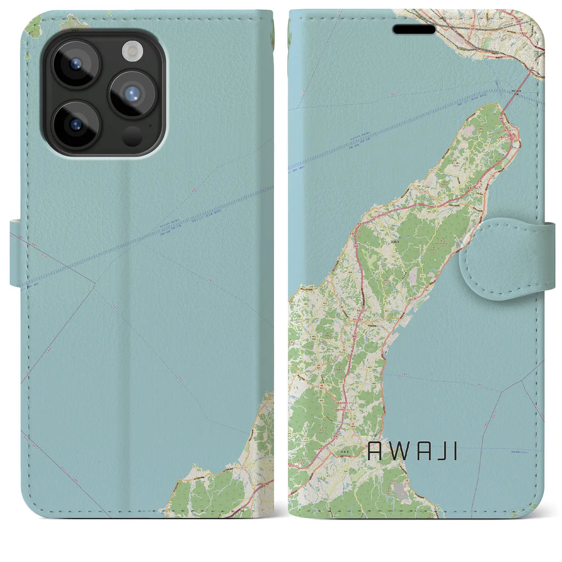 【淡路】地図柄iPhoneケース（手帳両面タイプ・ナチュラル）iPhone 15 Pro Max 用