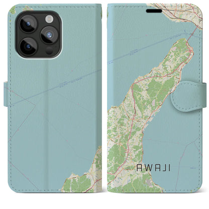 【淡路（兵庫県）】地図柄iPhoneケース（手帳タイプ）ナチュラル・iPhone 15 Pro Max 用