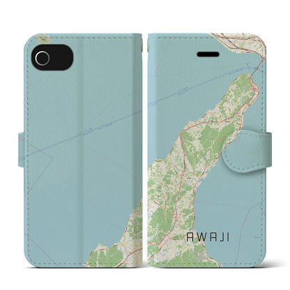 【淡路（兵庫県）】地図柄iPhoneケース（手帳タイプ）ナチュラル・iPhone SE（第3 / 第2世代） / 8 / 7 / 6s / 6 用