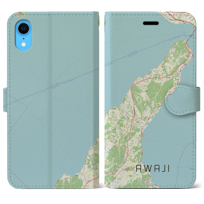 【淡路（兵庫県）】地図柄iPhoneケース（手帳タイプ）ナチュラル・iPhone XR 用