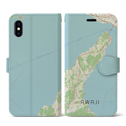 【淡路（兵庫県）】地図柄iPhoneケース（手帳タイプ）ナチュラル・iPhone XS / X 用