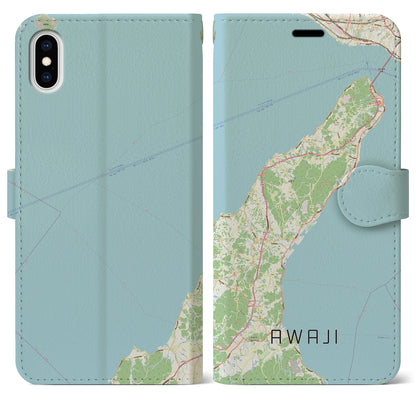【淡路（兵庫県）】地図柄iPhoneケース（手帳タイプ）ナチュラル・iPhone XS Max 用