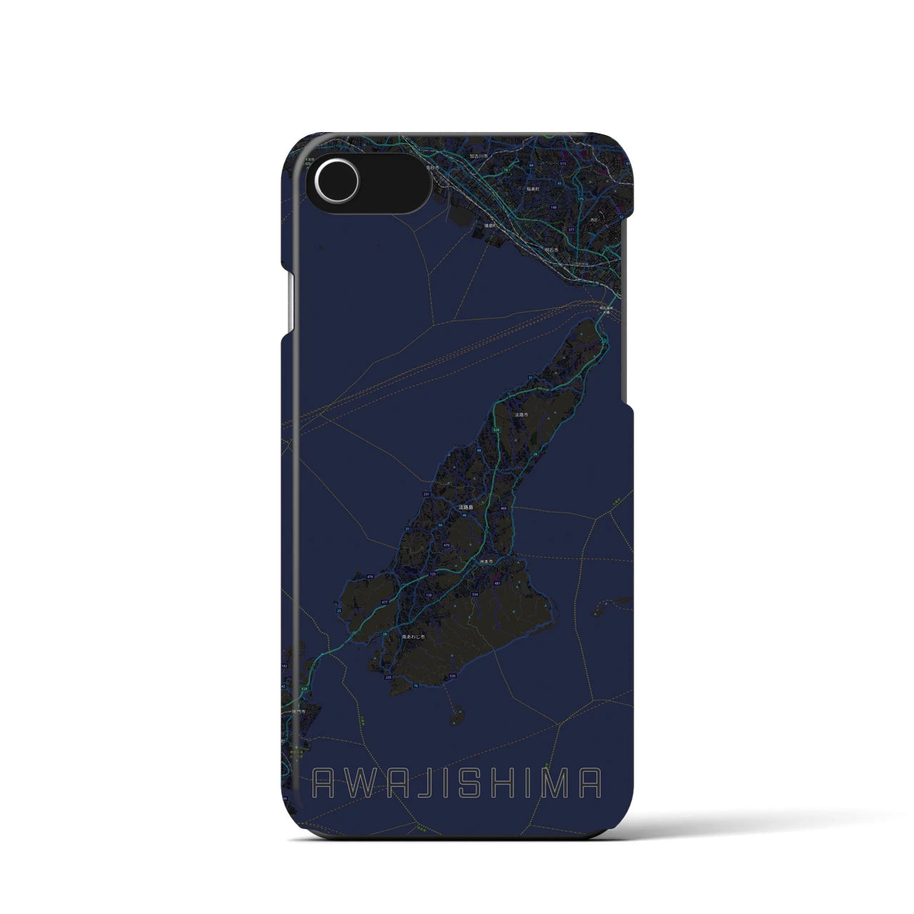 【淡路島2】地図柄iPhoneケース（バックカバータイプ・ブラック）iPhone SE（第3 / 第2世代） / 8 / 7 / 6s / 6 用
