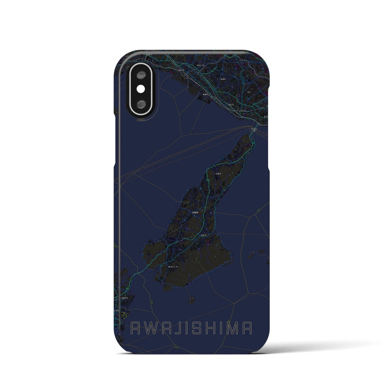 【淡路島2】地図柄iPhoneケース（バックカバータイプ・ブラック）iPhone XS / X 用