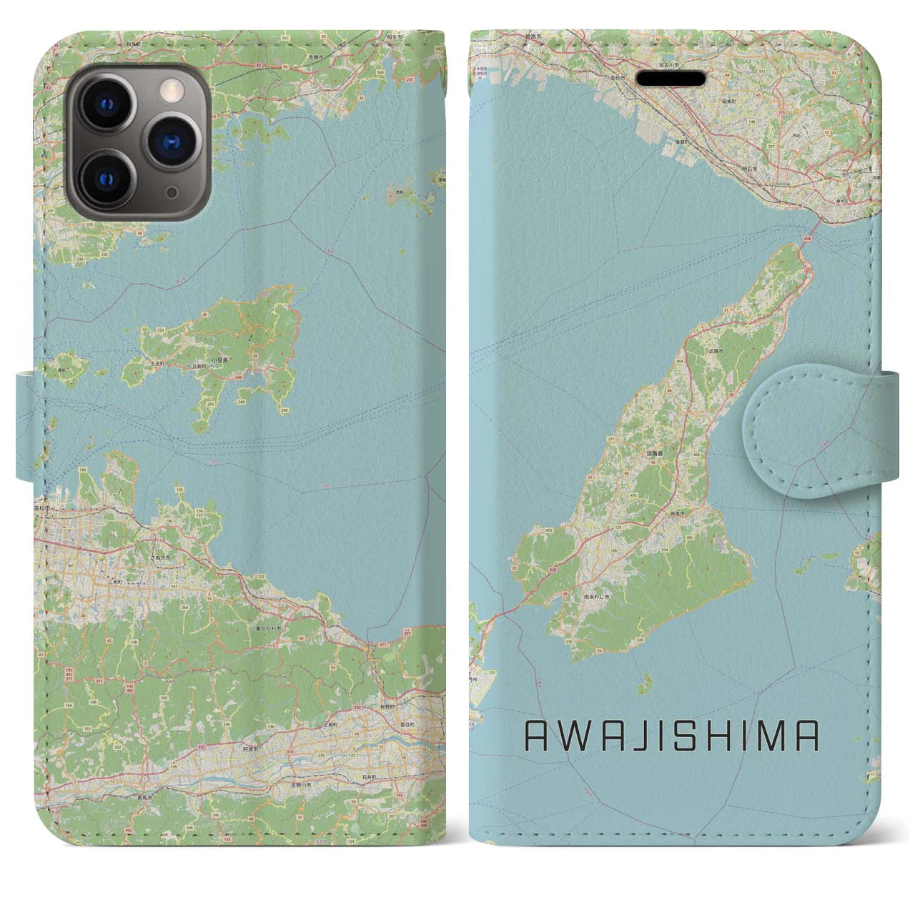 【淡路島2】地図柄iPhoneケース（手帳両面タイプ・ナチュラル）iPhone 11 Pro Max 用