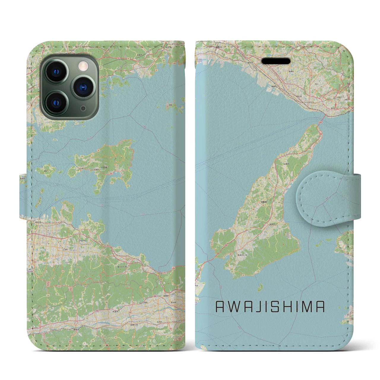 【淡路島2】地図柄iPhoneケース（手帳両面タイプ・ナチュラル）iPhone 11 Pro 用
