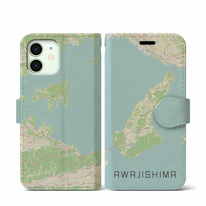 【淡路島2（兵庫県）】地図柄iPhoneケース（手帳タイプ）ナチュラル・iPhone 12 mini 用