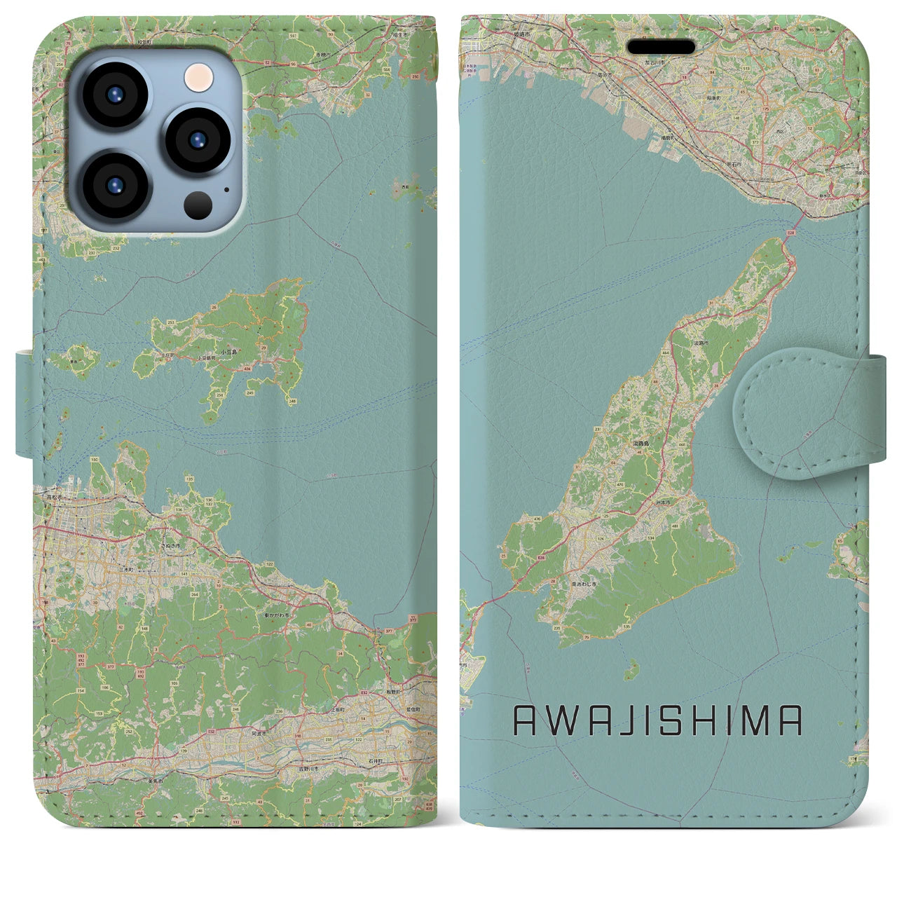 【淡路島2】地図柄iPhoneケース（手帳両面タイプ・ナチュラル）iPhone 13 Pro Max 用