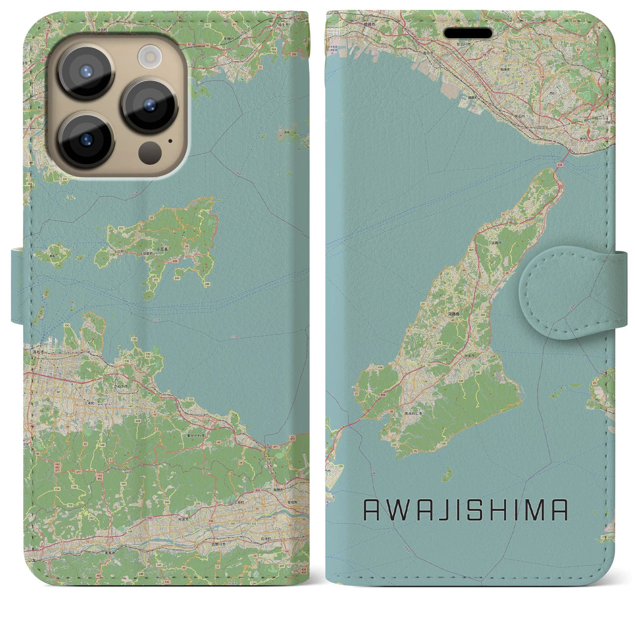 【淡路島2】地図柄iPhoneケース（手帳両面タイプ・ナチュラル）iPhone 14 Pro Max 用