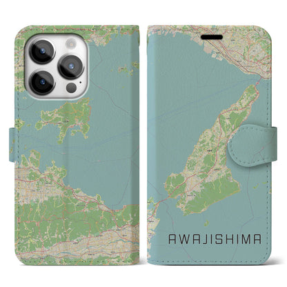 【淡路島2（兵庫県）】地図柄iPhoneケース（手帳タイプ）ナチュラル・iPhone 14 Pro 用