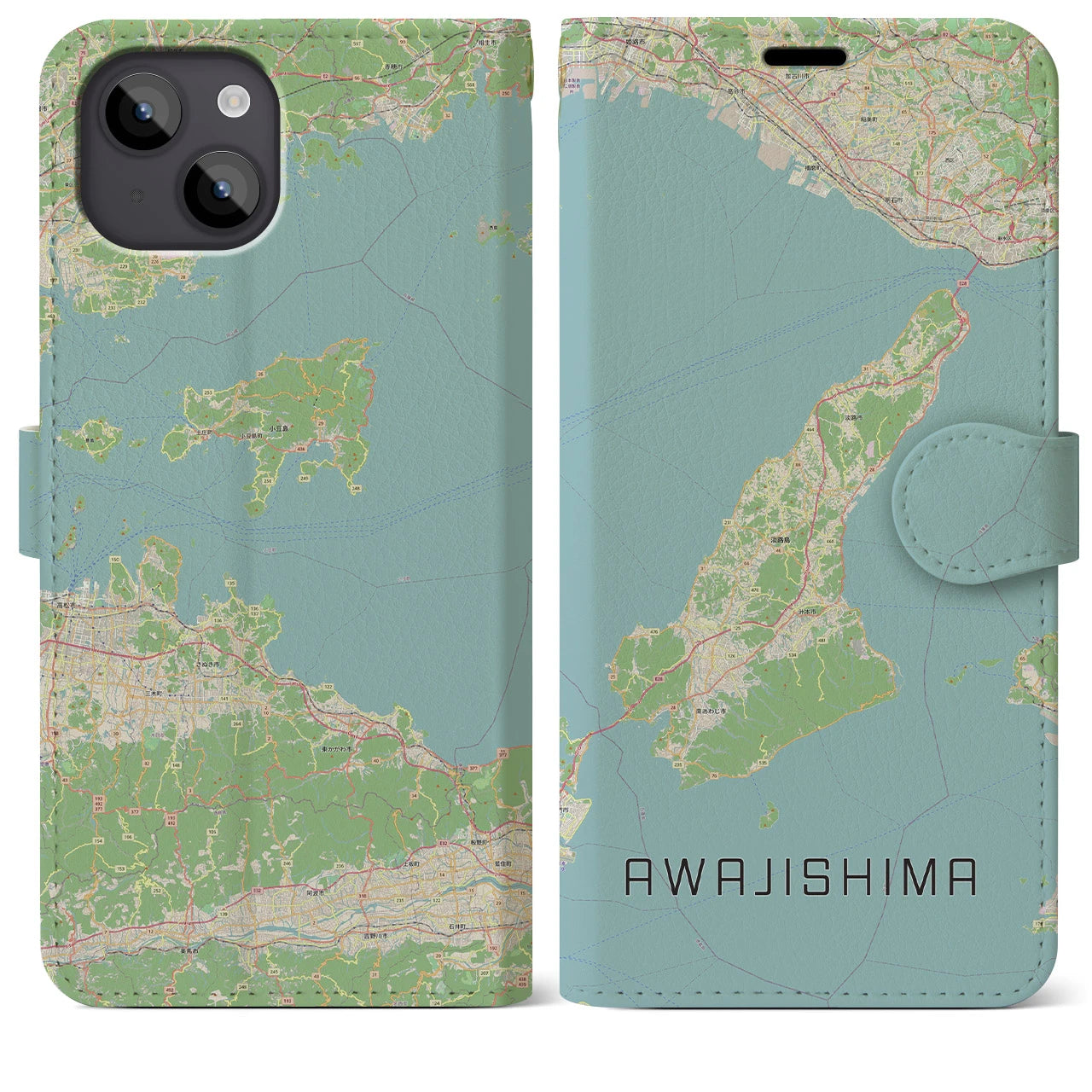 【淡路島2】地図柄iPhoneケース（手帳両面タイプ・ナチュラル）iPhone 14 Plus 用