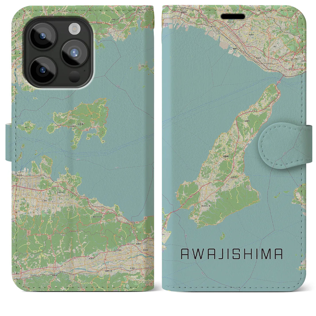 【淡路島2】地図柄iPhoneケース（手帳両面タイプ・ナチュラル）iPhone 15 Pro Max 用