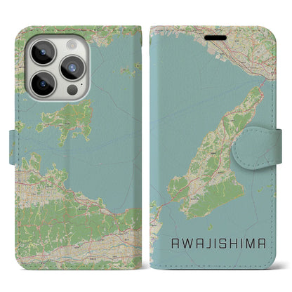 【淡路島2（兵庫県）】地図柄iPhoneケース（手帳タイプ）ナチュラル・iPhone 15 Pro 用