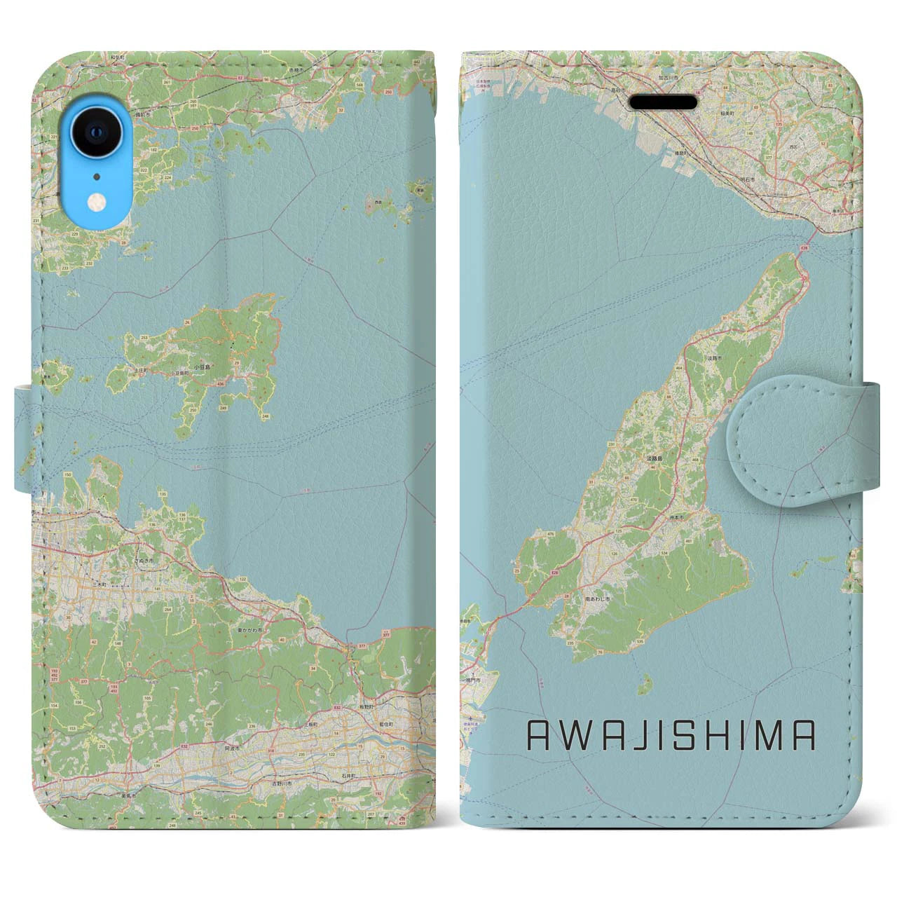 【淡路島2】地図柄iPhoneケース（手帳両面タイプ・ナチュラル）iPhone XR 用