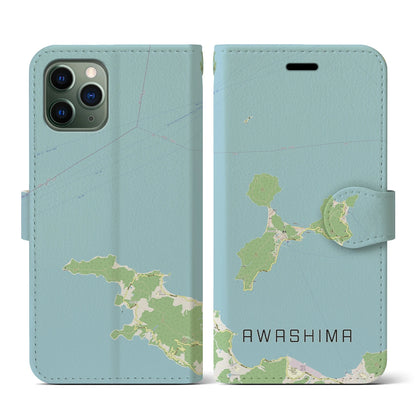 【粟島（香川県）】地図柄iPhoneケース（手帳タイプ）ナチュラル・iPhone 11 Pro 用