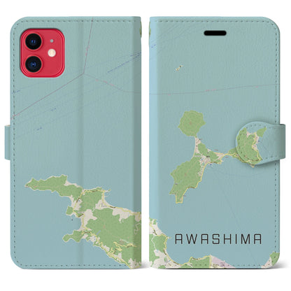 【粟島（香川県）】地図柄iPhoneケース（手帳タイプ）ナチュラル・iPhone 11 用