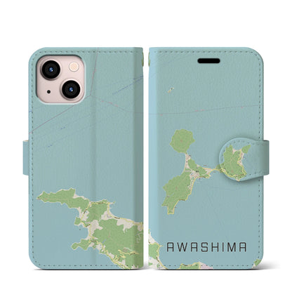 【粟島（香川県）】地図柄iPhoneケース（手帳タイプ）ナチュラル・iPhone 13 mini 用