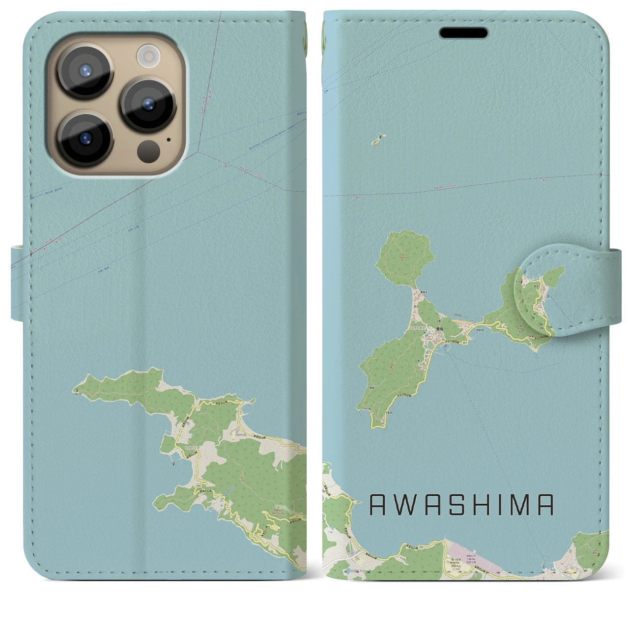 【粟島】地図柄iPhoneケース（手帳両面タイプ・ナチュラル）iPhone 14 Pro Max 用
