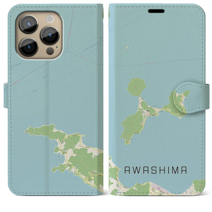 【粟島（香川県）】地図柄iPhoneケース（手帳タイプ）ナチュラル・iPhone 14 Pro Max 用