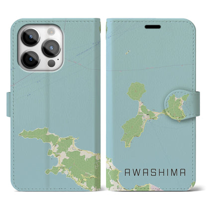 【粟島（香川県）】地図柄iPhoneケース（手帳タイプ）ナチュラル・iPhone 14 Pro 用