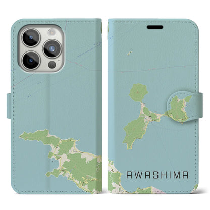【粟島（香川県）】地図柄iPhoneケース（手帳タイプ）ナチュラル・iPhone 15 Pro 用