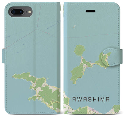 【粟島（香川県）】地図柄iPhoneケース（手帳タイプ）ナチュラル・iPhone 8Plus /7Plus / 6sPlus / 6Plus 用