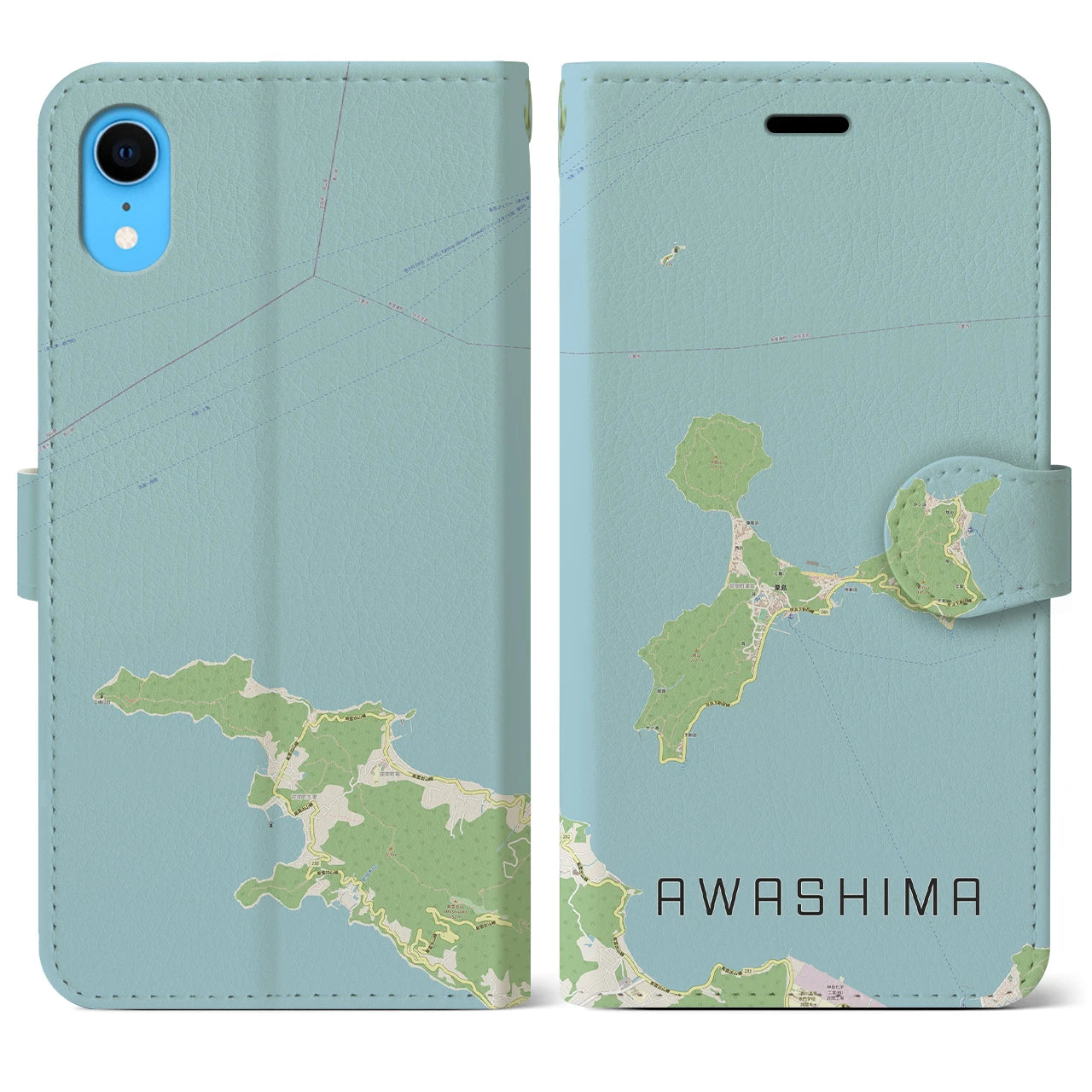 【粟島】地図柄iPhoneケース（手帳両面タイプ・ナチュラル）iPhone XR 用