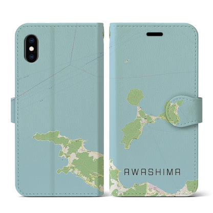 【粟島（香川県）】地図柄iPhoneケース（手帳タイプ）ナチュラル・iPhone XS / X 用