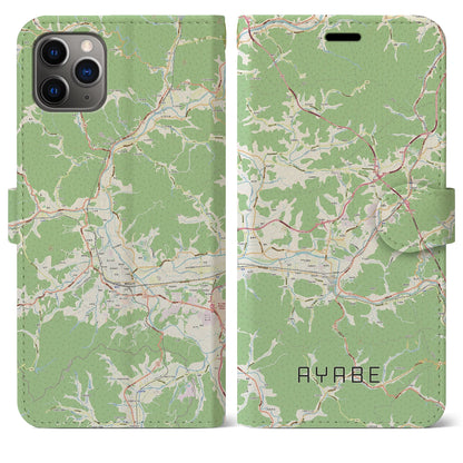 【綾部（京都府）】地図柄iPhoneケース（手帳タイプ）ナチュラル・iPhone 11 Pro Max 用