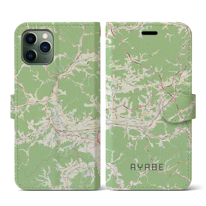 【綾部（京都府）】地図柄iPhoneケース（手帳タイプ）ナチュラル・iPhone 11 Pro 用