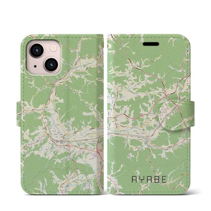 【綾部（京都府）】地図柄iPhoneケース（手帳タイプ）ナチュラル・iPhone 13 mini 用