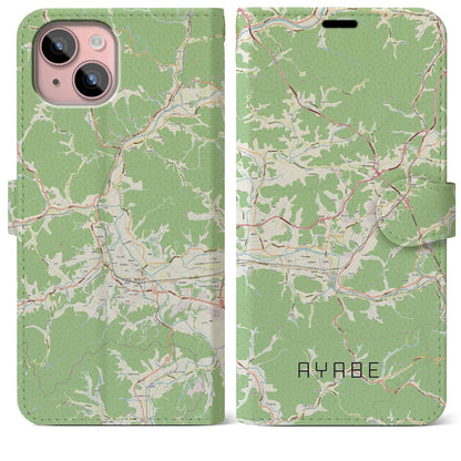 【綾部（京都府）】地図柄iPhoneケース（手帳タイプ）ナチュラル・iPhone 15 Plus 用