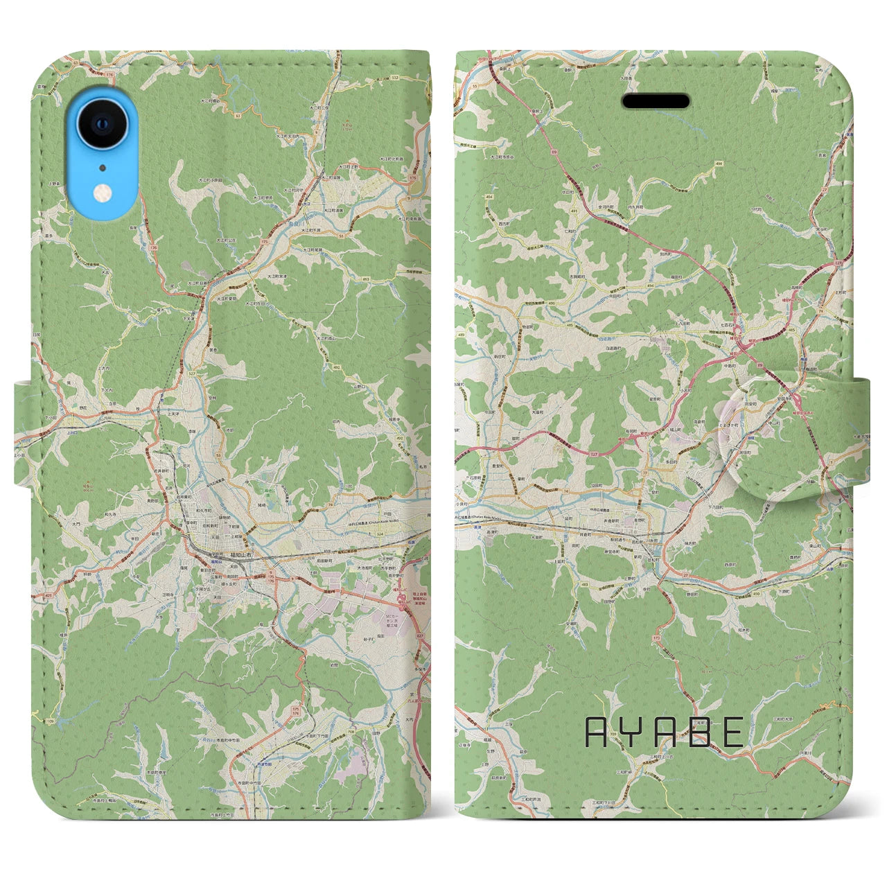 【綾部】地図柄iPhoneケース（手帳両面タイプ・ナチュラル）iPhone XR 用
