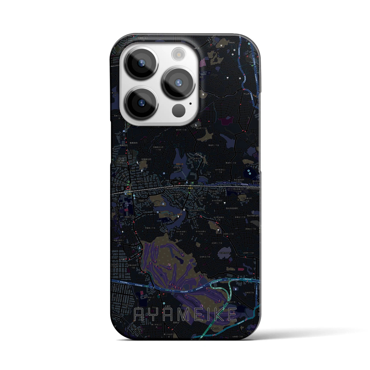 【菖蒲池】地図柄iPhoneケース（バックカバータイプ・ブラック）iPhone 14 Pro 用