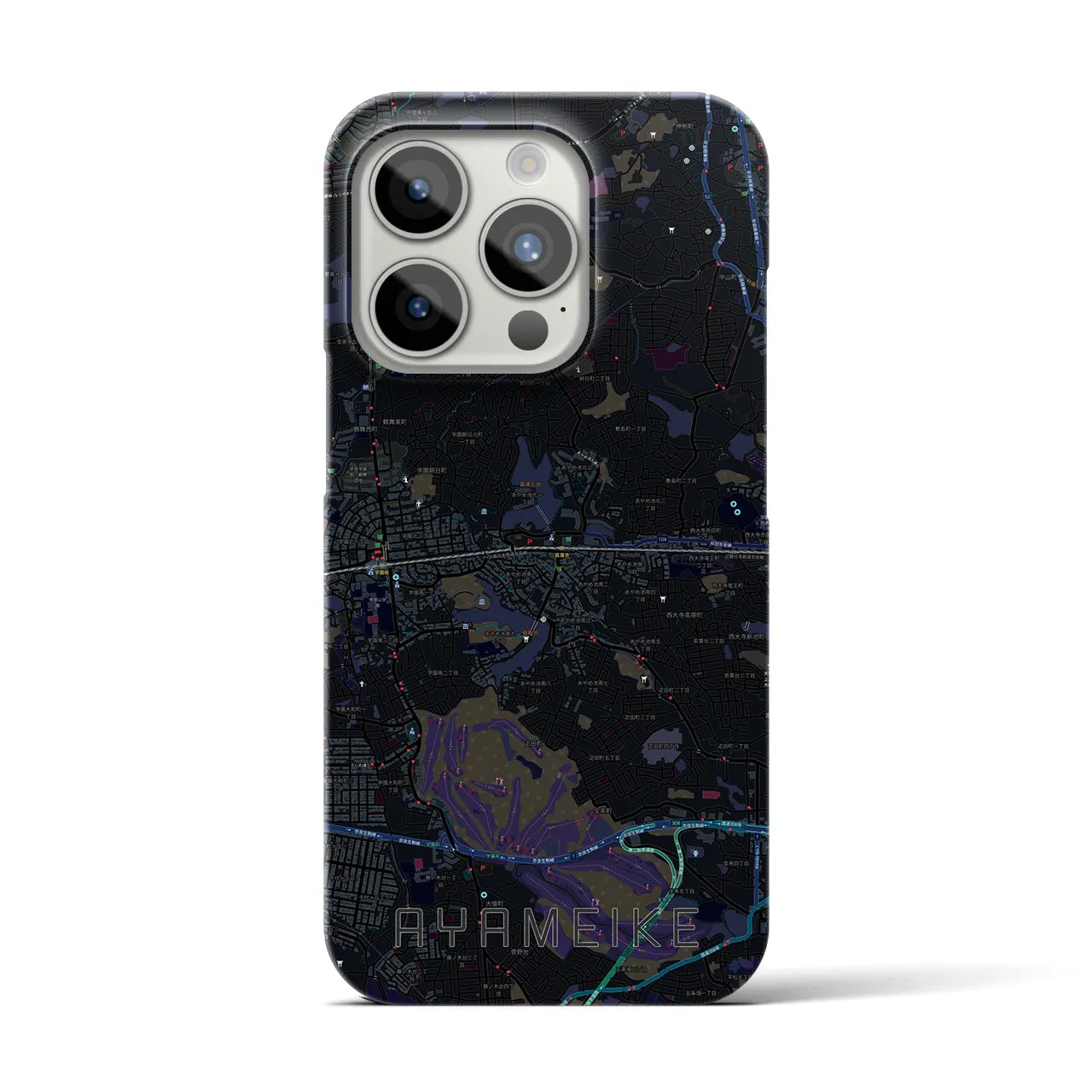 【菖蒲池】地図柄iPhoneケース（バックカバータイプ・ブラック）iPhone 15 Pro 用
